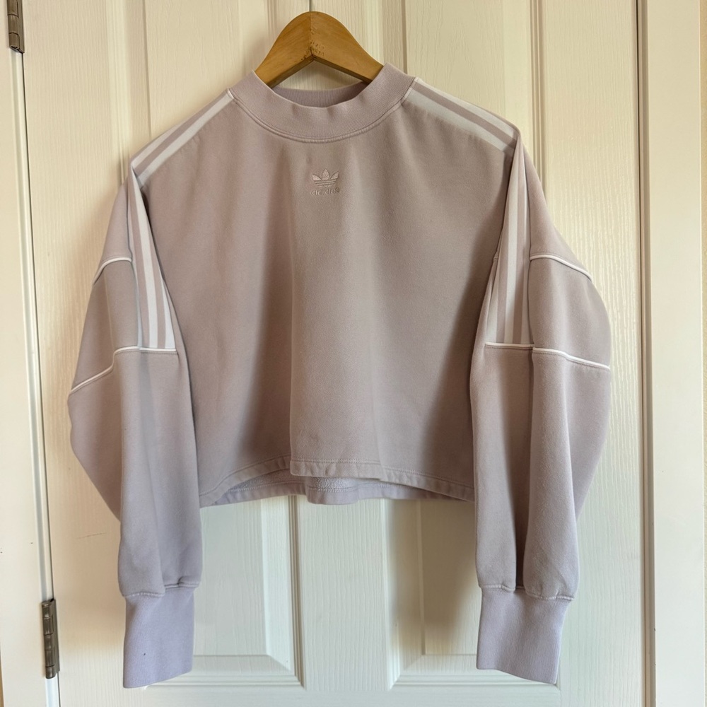 Adidas Originals Trefoil Cropped Sweatshirt Nude Blush S Embossed Logo